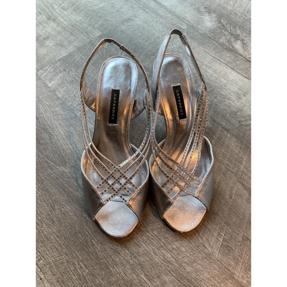 CAPARROS STRAPPY SLINGBACK SANDALS SILVER WEDDING FORMAL SHOES WOMENS SIZE 7 - Picture 1 of 10